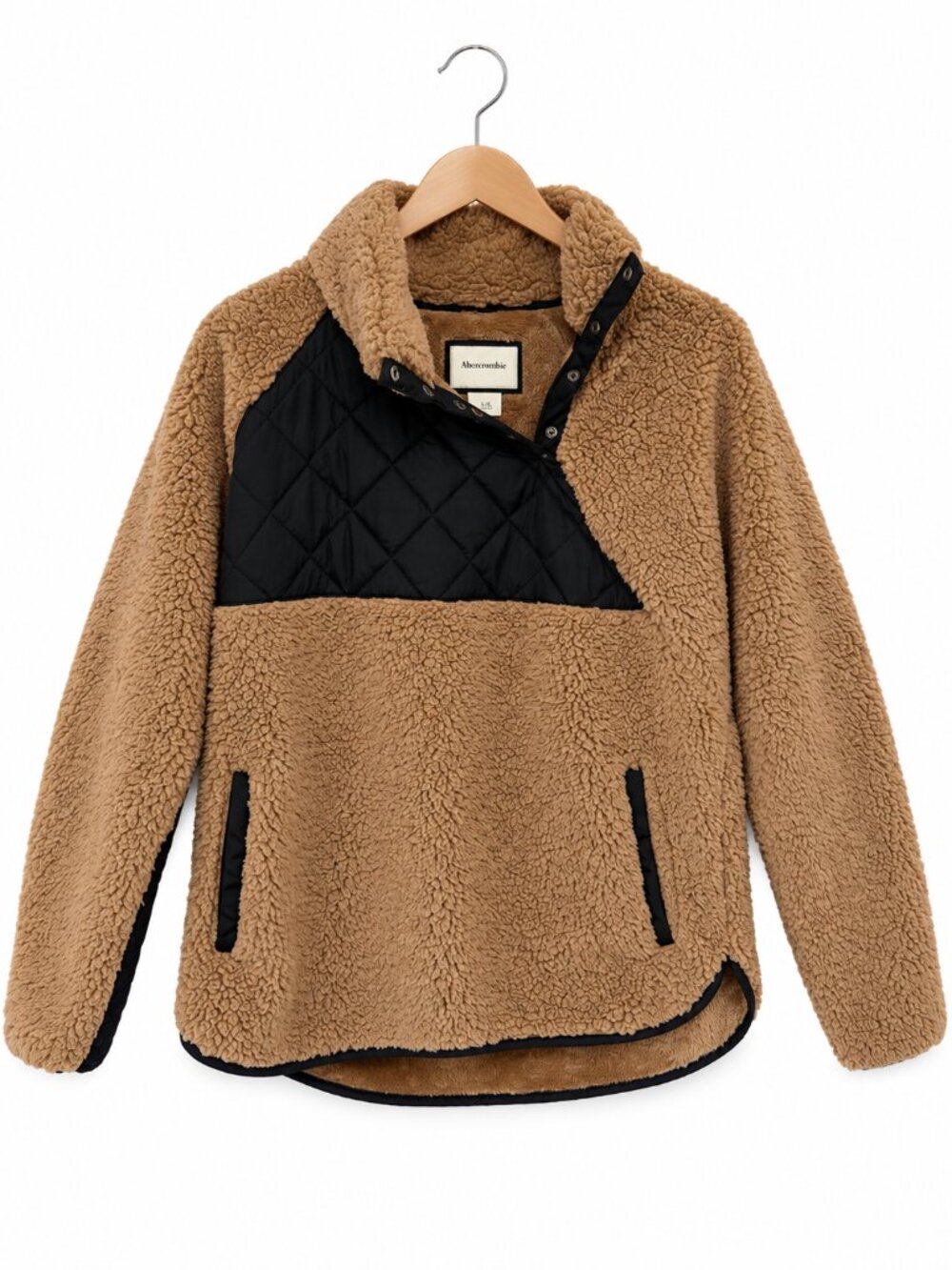 Abercrombie & Fitch Tan Sherpa Asymmetrical Snap-Up Fleece Pullover